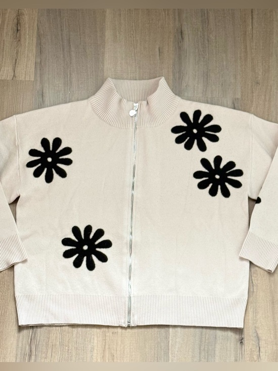 Sioni Sweaters - Sioni Brown Felt Mod Flower Bohemian 70s Hippie Warm Women's Cardigan Sweater